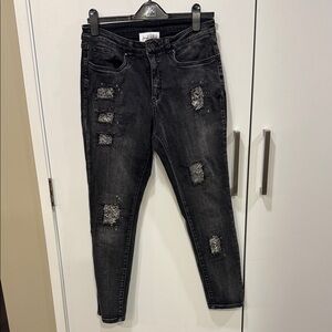 Joseph Ribkoff Black Distressed Skinny Jeans